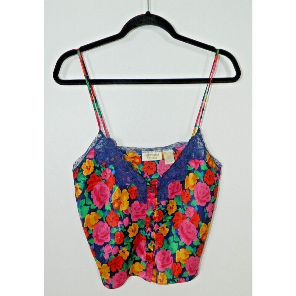 Vintage Victoria’s Secret Cami Top Large Gold Label Y2K Purple Floral Satin